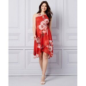 Women Le Chateau Floral Print Knit Halter Neck Papaya / Blush Dress Size…